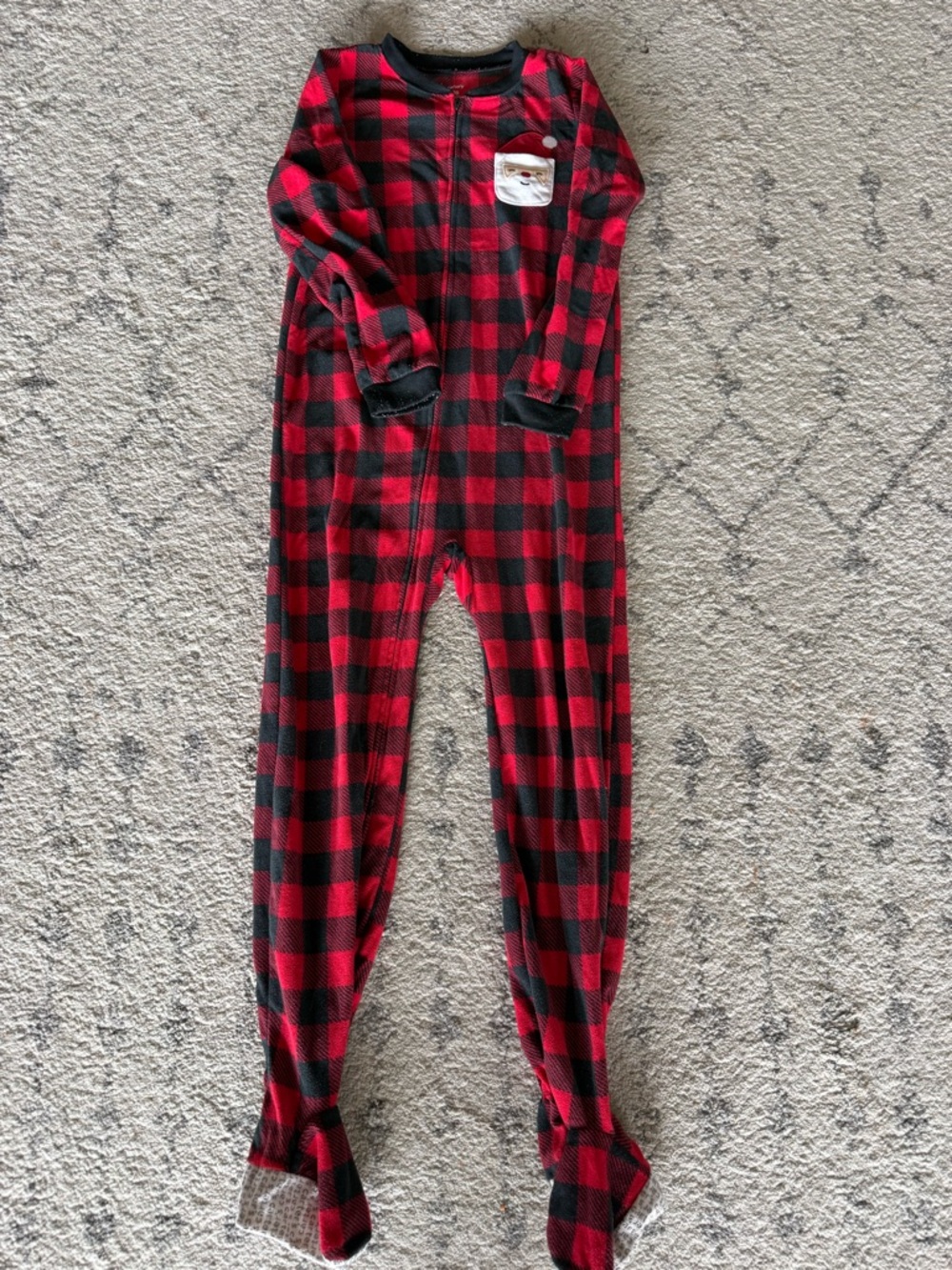 Santa Buffalo Plaid One-Piece Footed Pajamas